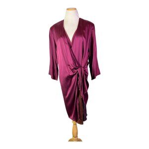 Vintage Norma Walters Size 12 Burgundy Silk Faux-Wrap Dress Layered